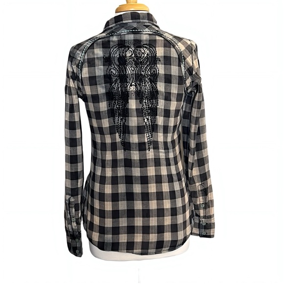 Roar Western Rock Urban Embroidered Plaid Button Up Embroidered Wings W Size M - Picture 5 of 15